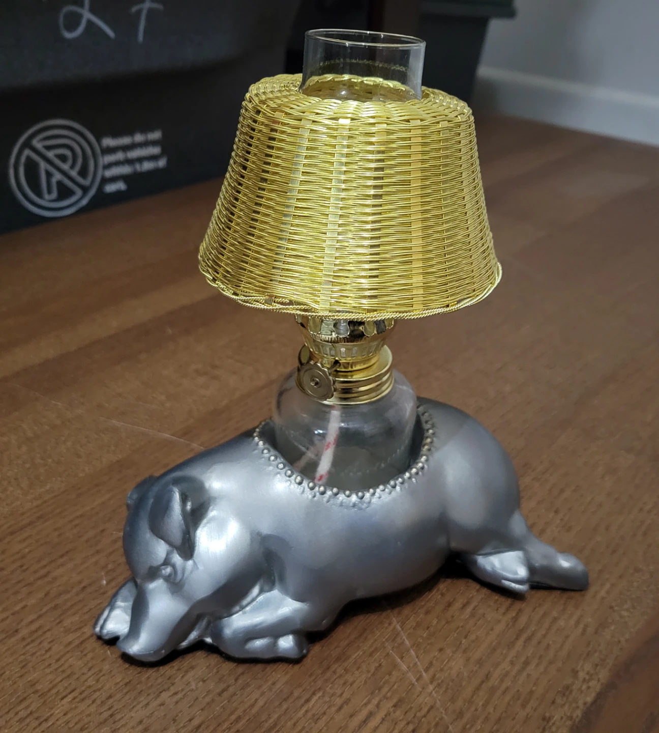 Unique Decorative Oil Lamp with Pig Holder and Wicker Shade
