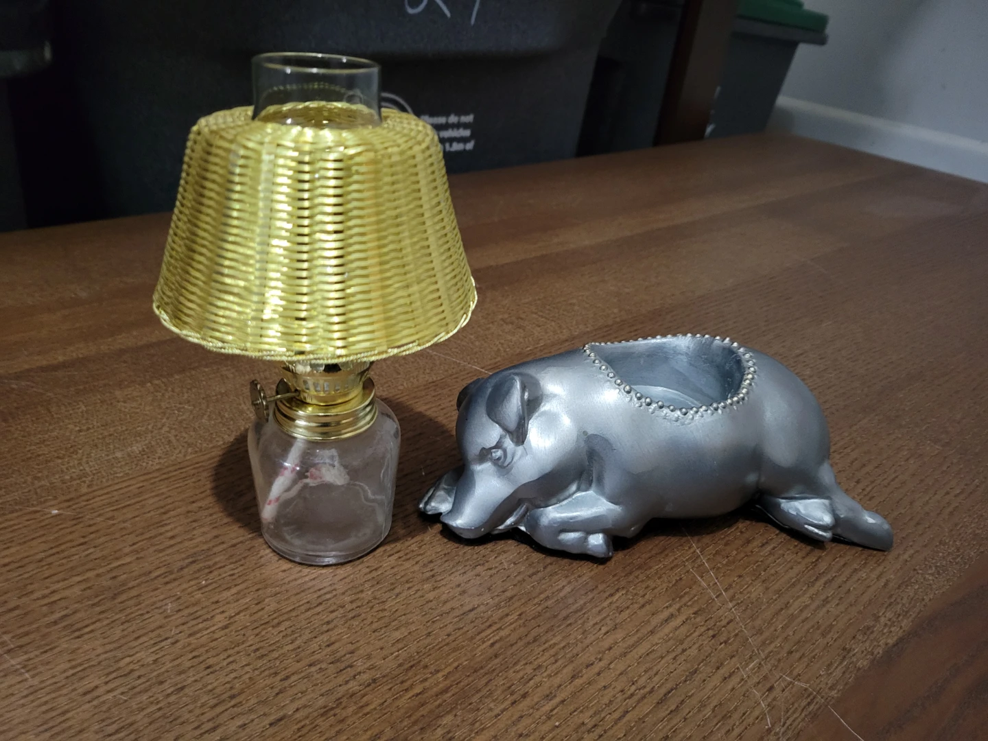 Unique Decorative Oil Lamp with Pig Holder and Wicker Shade - photo 2