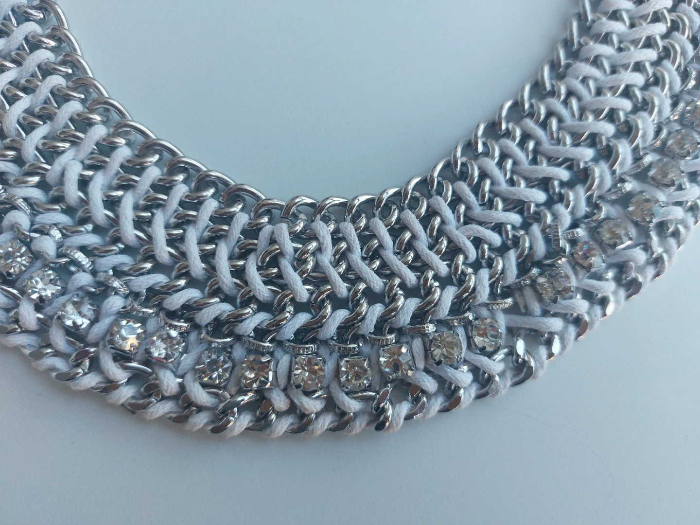 Chunky Chain Necklace with White Cording and Rhinestones - photo 2
