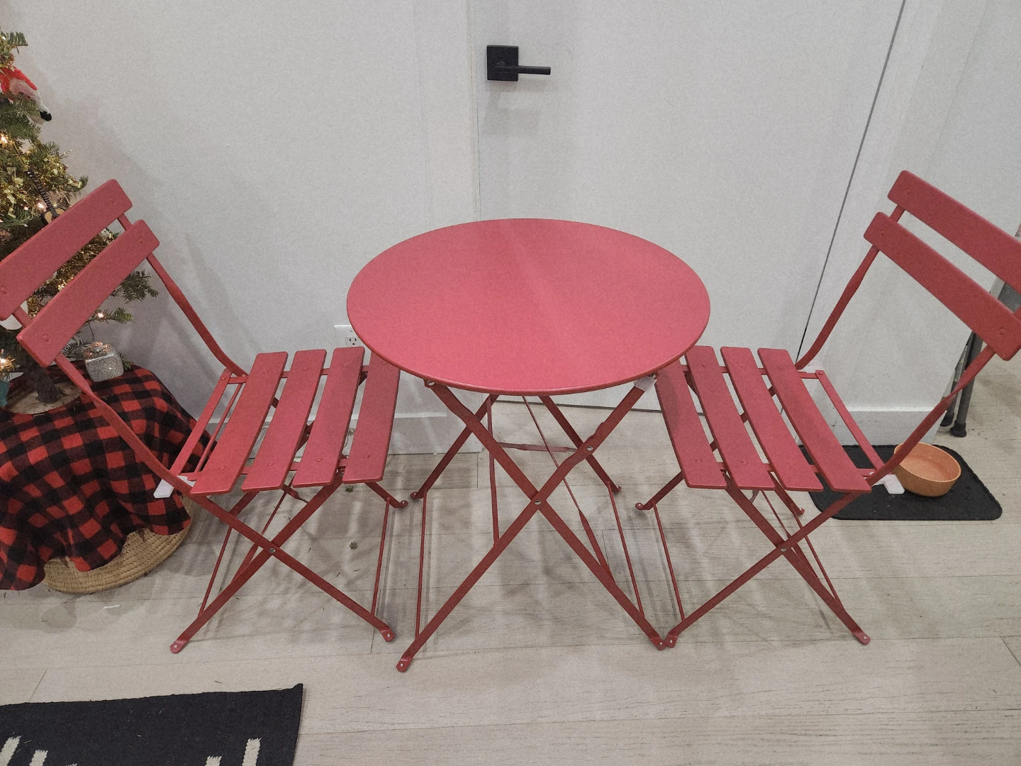 Red Metal Bistro Table - Round Folding Table + 2 Chairs