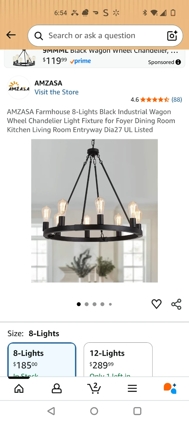 AMZASA 8-Lights Black Wagon Wheel Chandelier