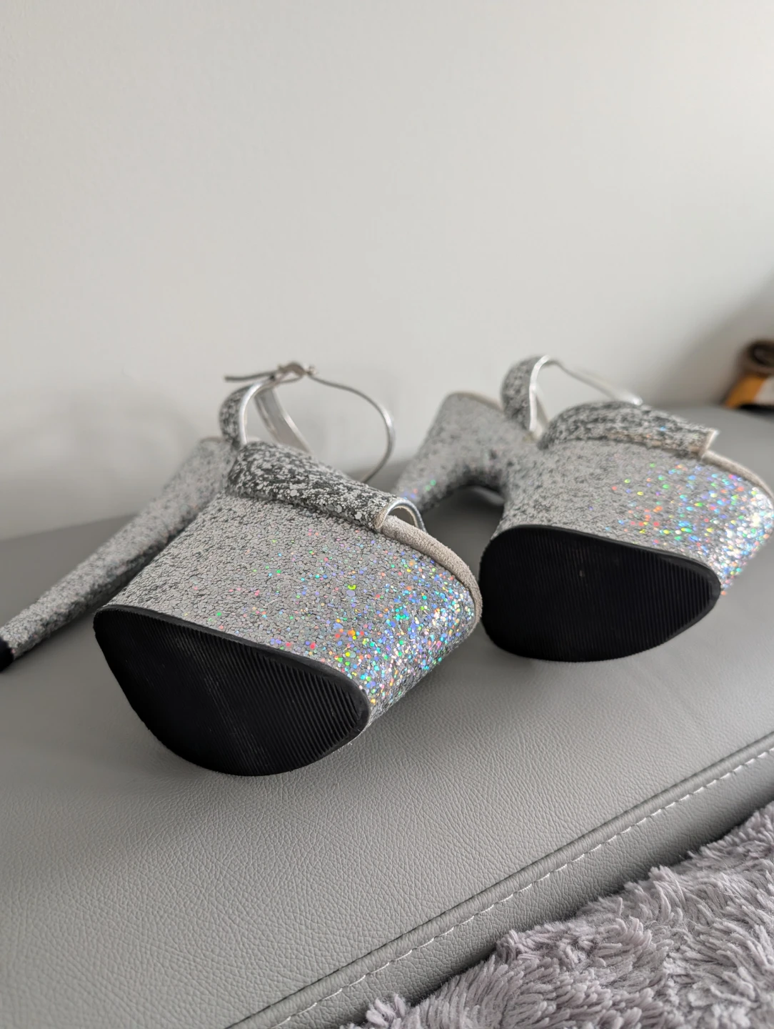 Pleaser Silver Glitter Platform Heels - photo 3