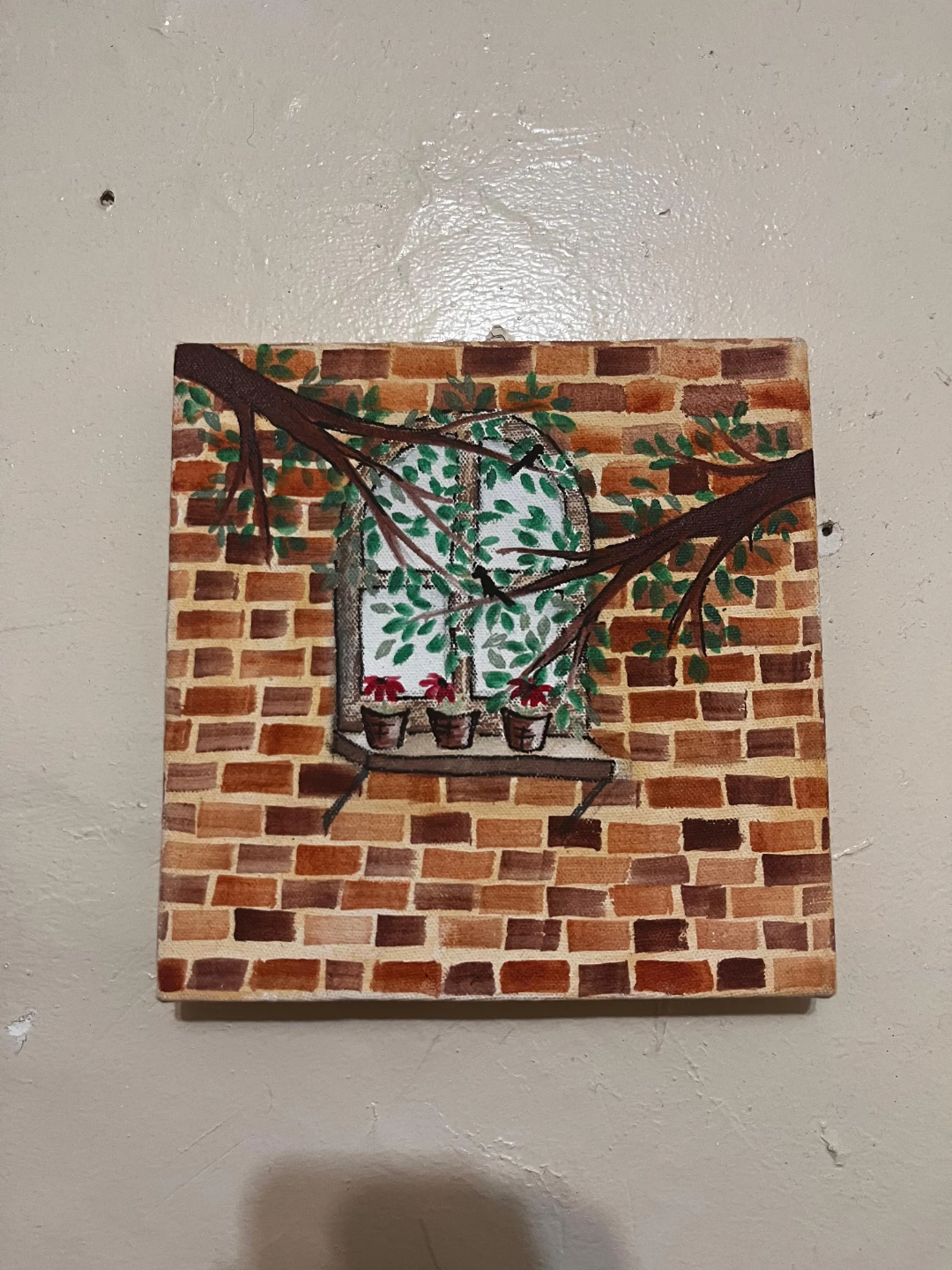 Canvas Art Painting - Brick Window with Plants