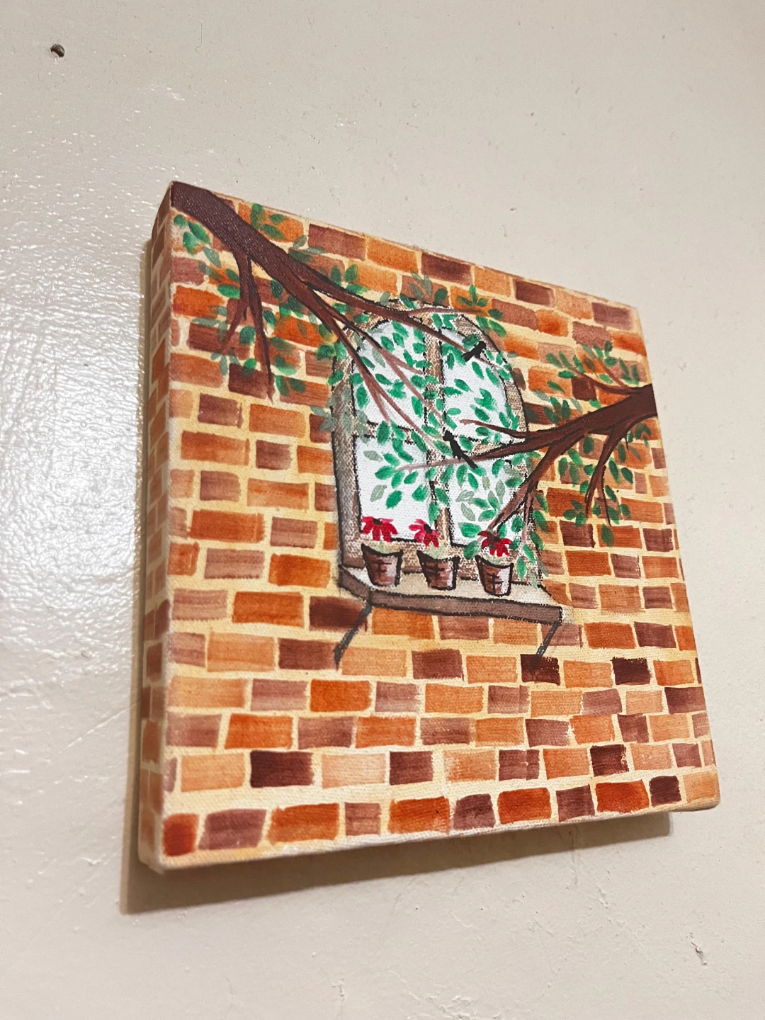 Canvas Art Painting - Brick Window with Plants - photo 2