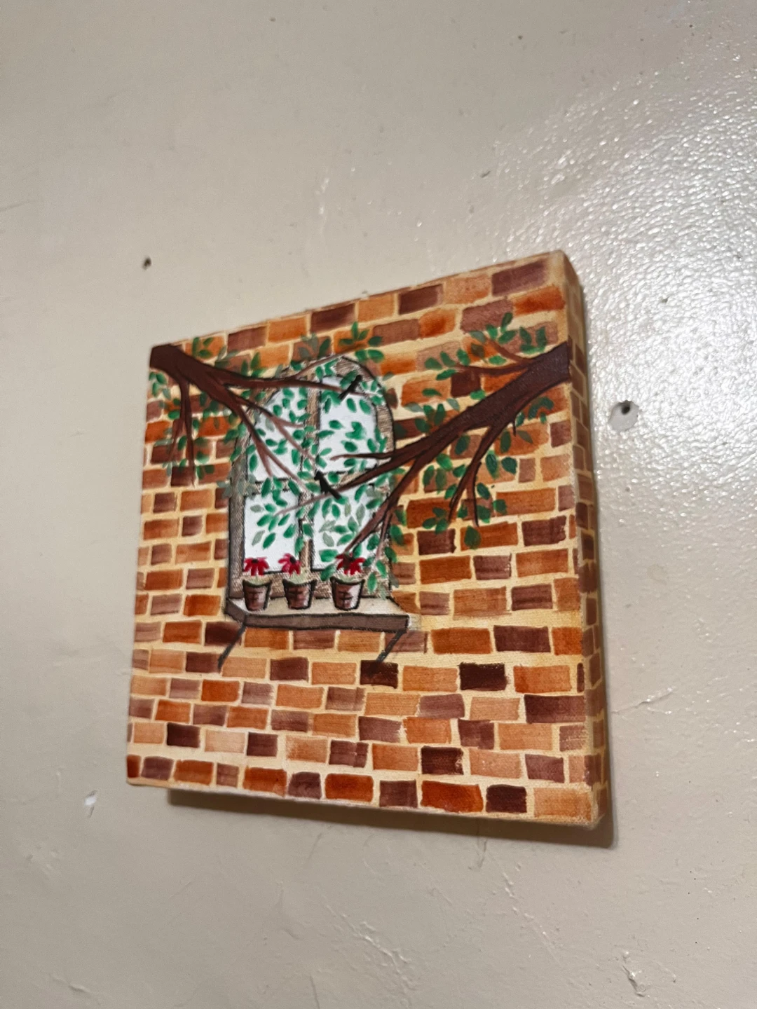 Canvas Art Painting - Brick Window with Plants - photo 3
