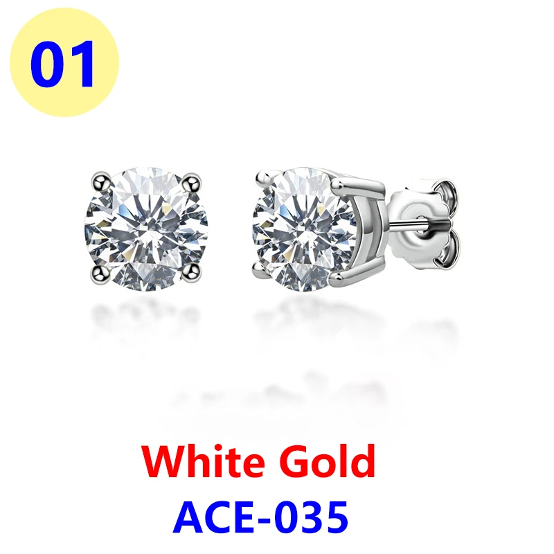 White Gold Round Cut Stud Earrings ACE-035