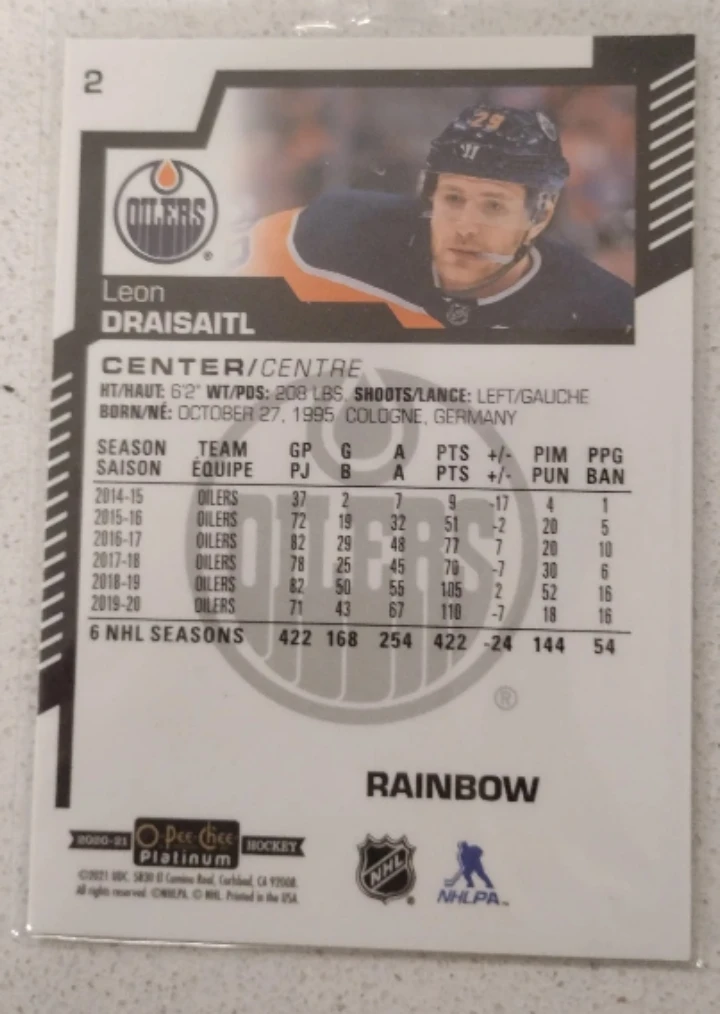 Leon Draisaitl O-Pee-Chee Platinum Rainbow Hockey Card🥕 - photo 2