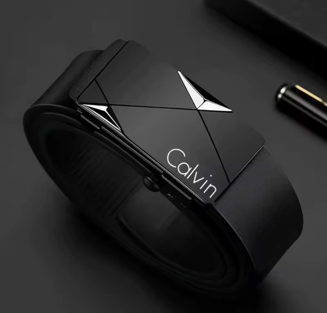 Calvin Klein Black Leather Belt with Geometric Buckle - photo 2
