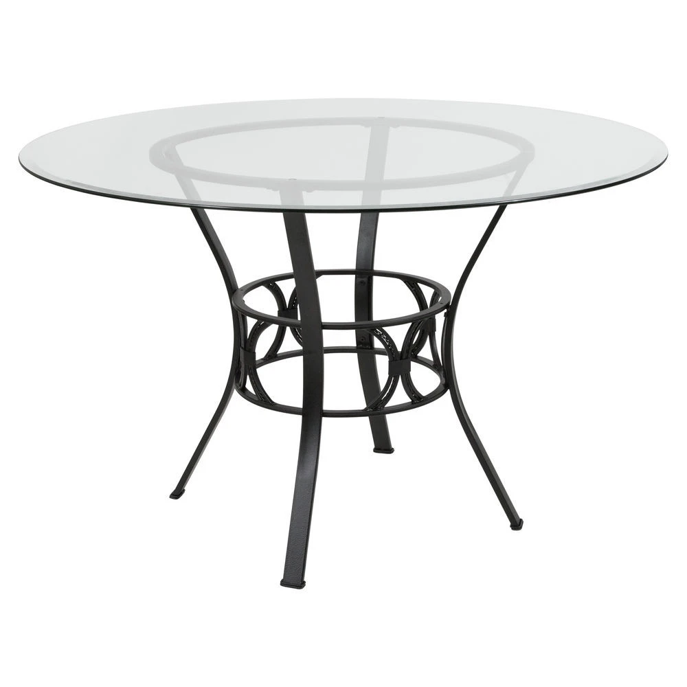 Glass Top Dining Table with Metal Base