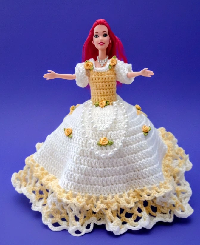 Hand-Crocheted Doll Dress with Yellow Roses