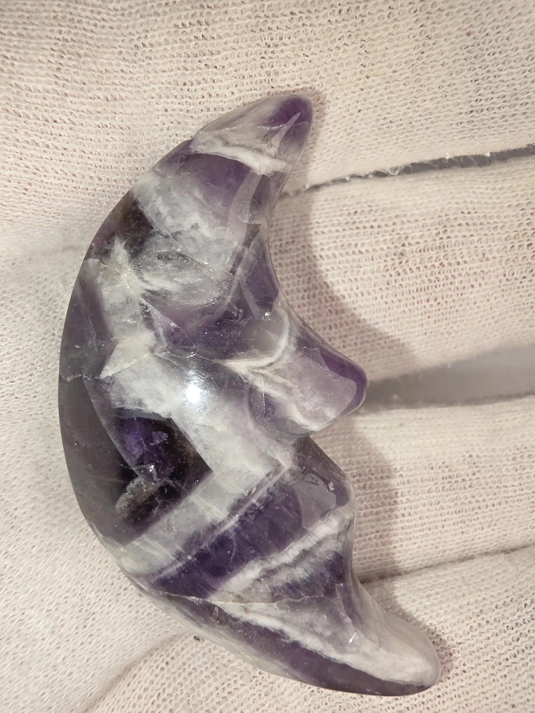 Chevron amethyst Crescent Moon carving