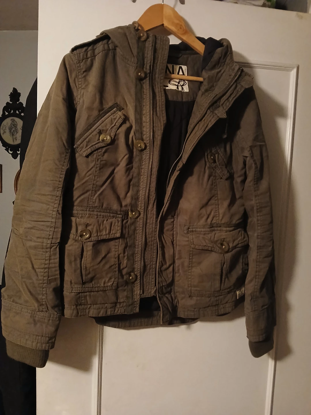 TNA Olive Green Hooded Jacket Size Small - photo 2