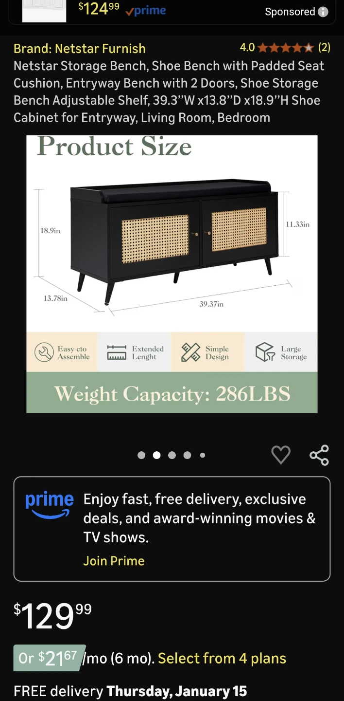 Netstar Furnish Rattan Shoe Bench - New in Box! - photo 2