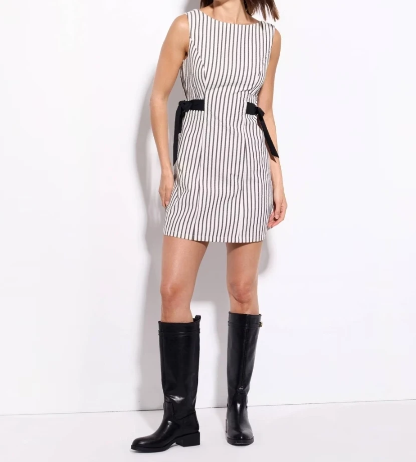 Striped Mini Dress with Bow Detail - photo 2