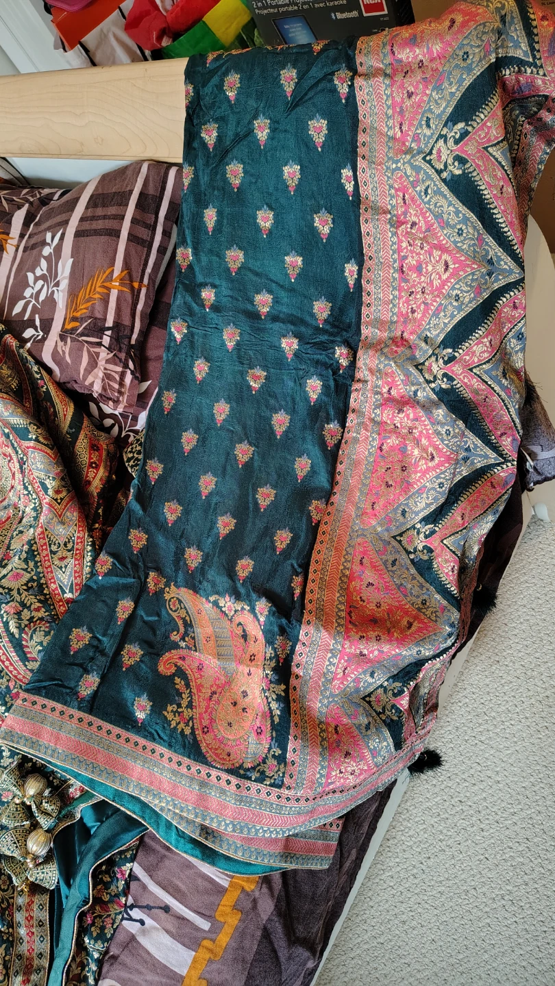 Embroidered Teal Lehenga Skirt and Blouse Set - photo 3