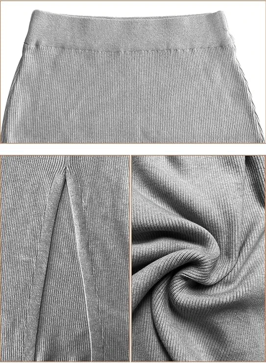 👗Grey Drawstring Midi Ribbed Skirt with Side Slits👗 - photo 2