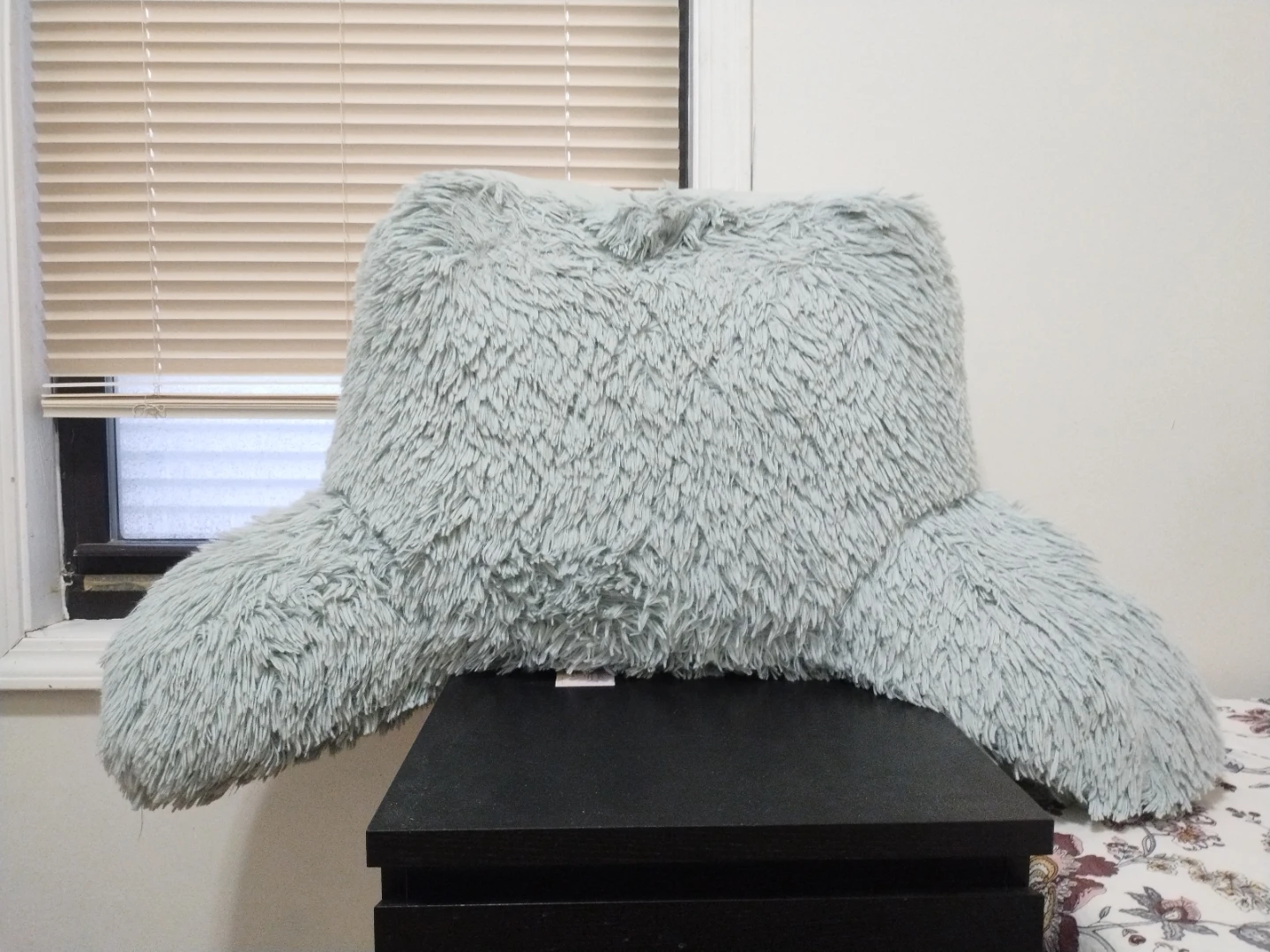 Light Blue Furry Bed Rest Pillow