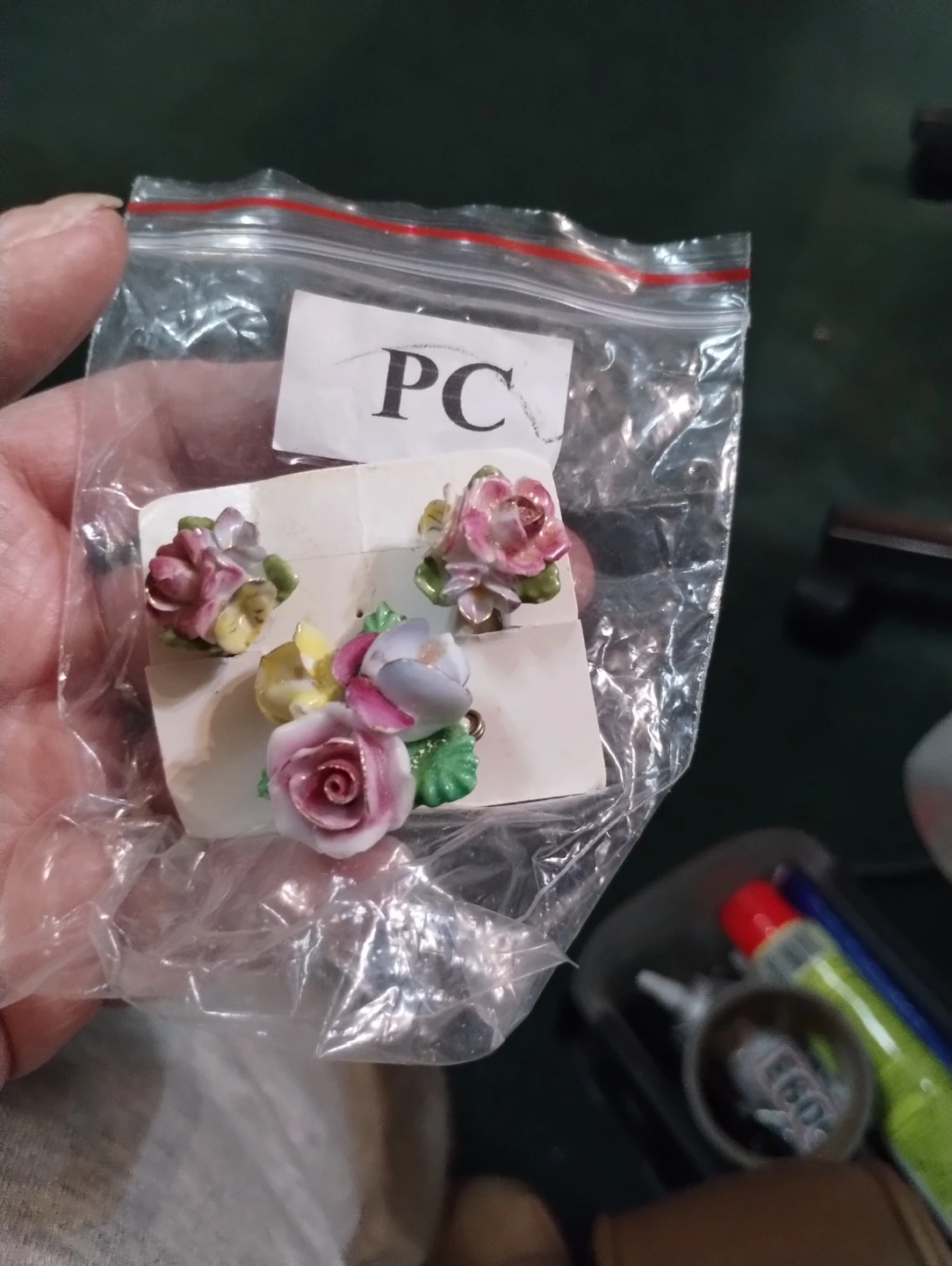 Porcelain Rose Flower Brooch and Earrings Set - Made in England - photo 3