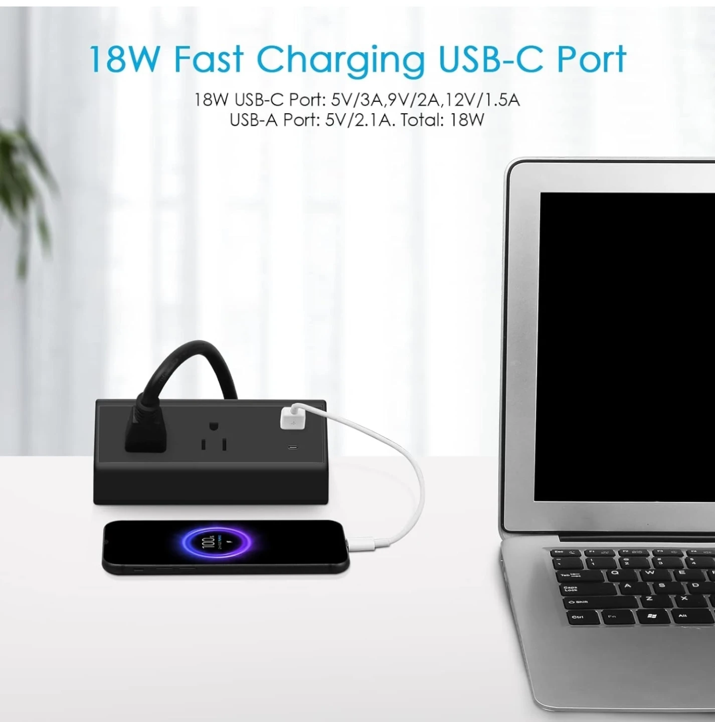 Desk Power Strip with USB C Fast Charger. 6 Feet. - photo 3