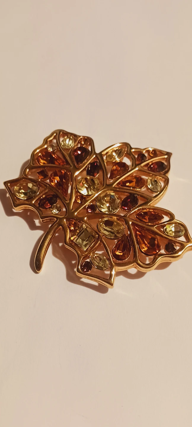 NOLAN MILLER Autumn Leaf Amber Citrine Crystal Brooch - photo 3