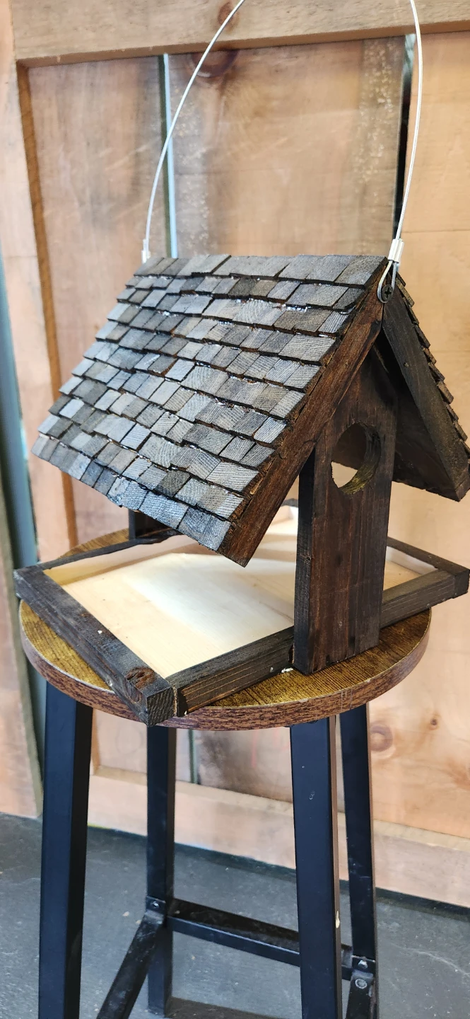 Wooden Bird Feeder with Shingled Roof - photo 2