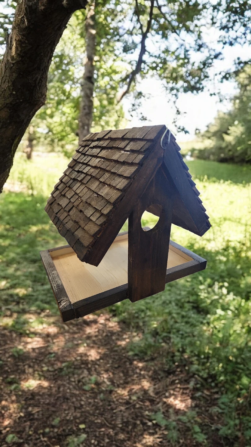 Wooden Bird Feeder with Shingled Roof - photo 3