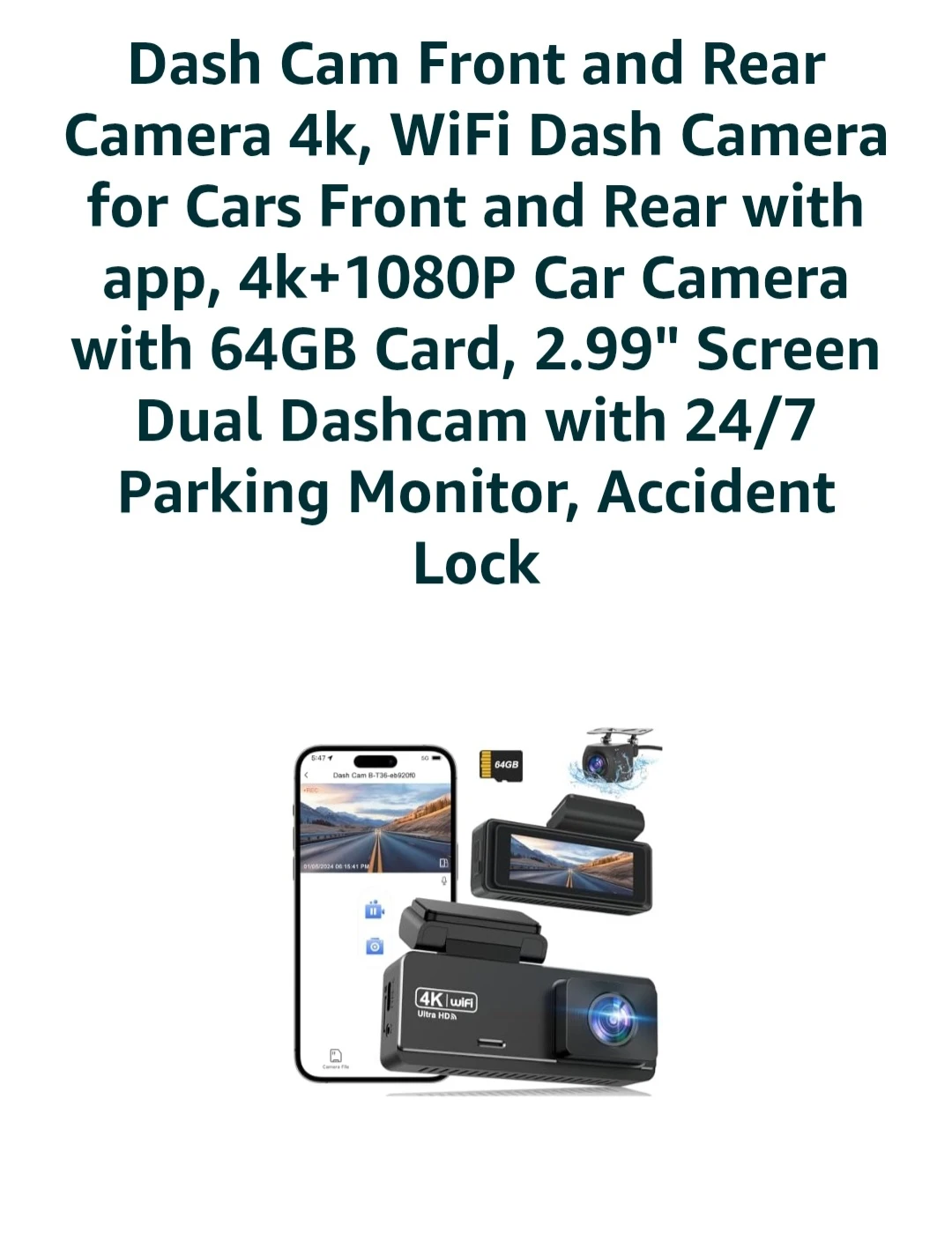 4K WiFi Dash Cam Front and Rear Camera