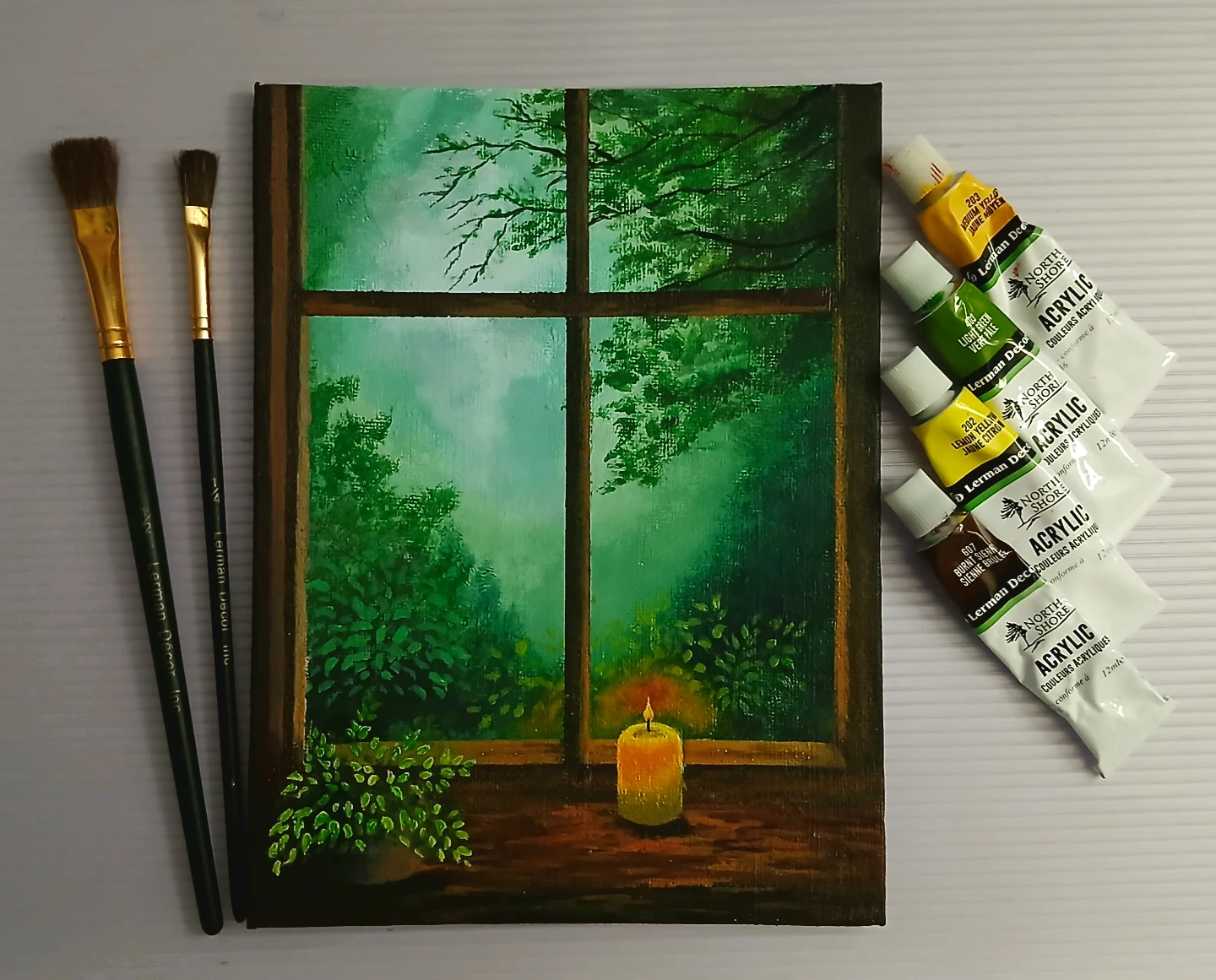 Calm Candlelight by the Window - Acrylic Painting