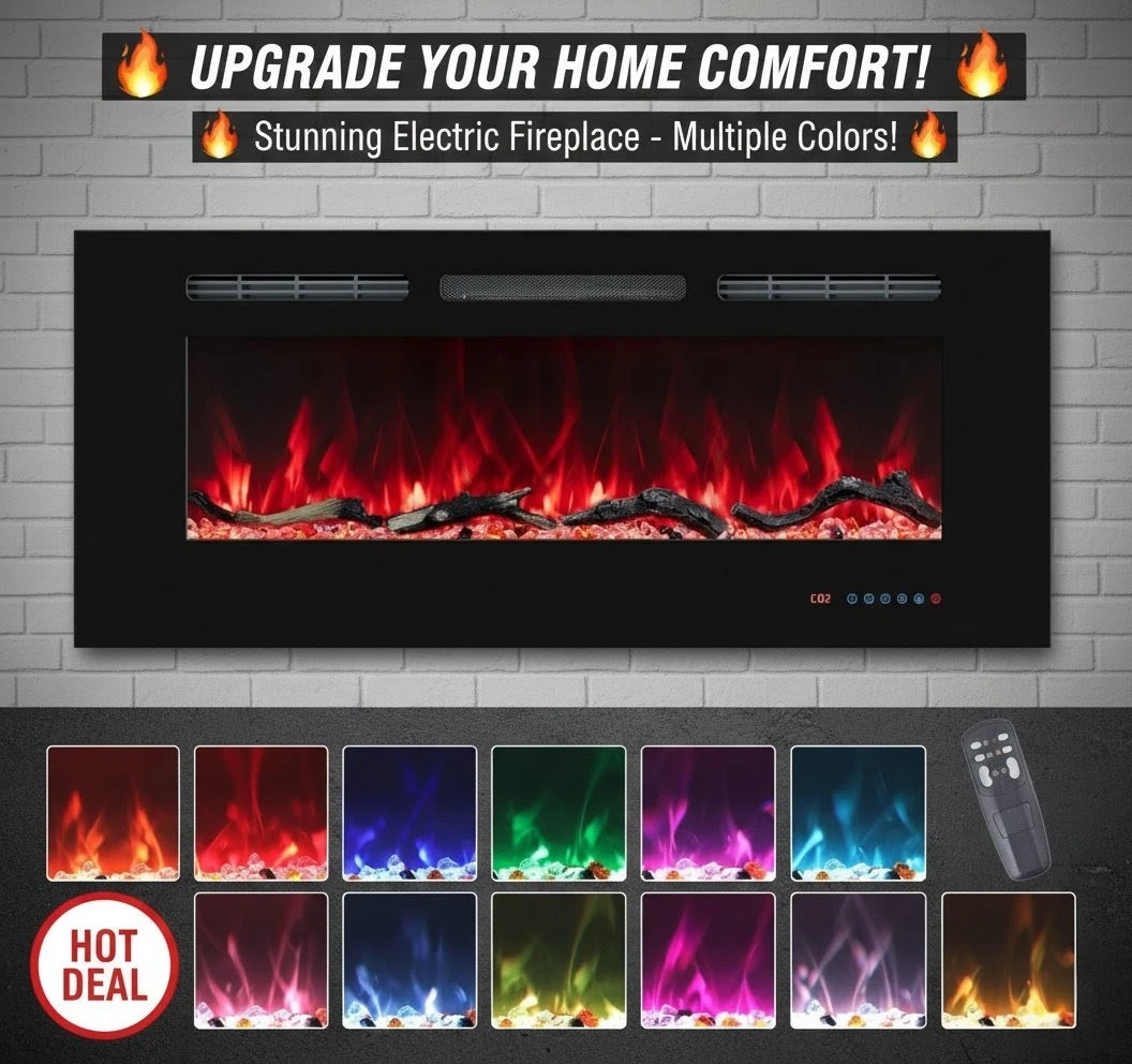 36" Electric Fireplace with 13 Color Flame & Fuel Bed