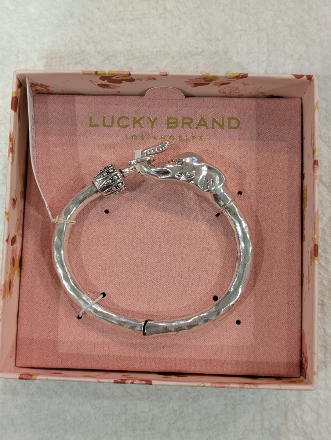 Lucky Brand Silver - Tone Elephant Cuff Bangle Bracelet