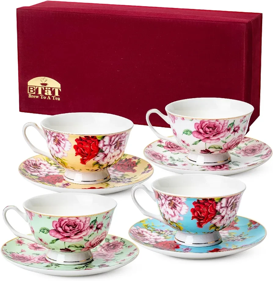 Brew To A Tea Floral Teacup Set, Service for 4