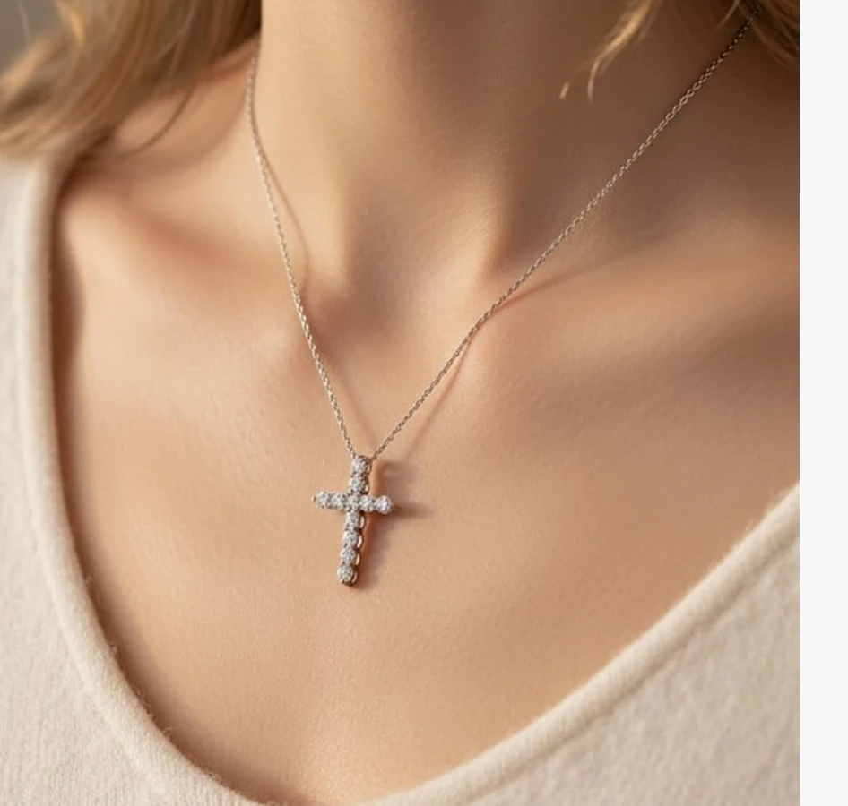 CYW Moissanite Cross Necklace 925 Silver - photo 4