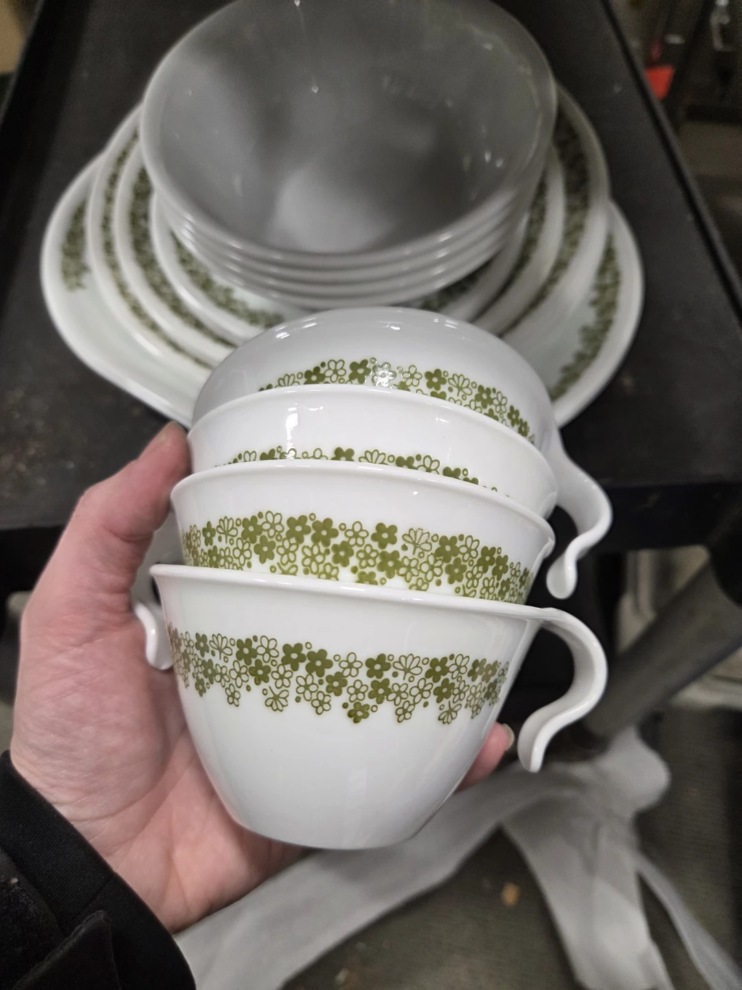 Corelle Green Floral Soup Bowls/Cups with Handles - photo 2