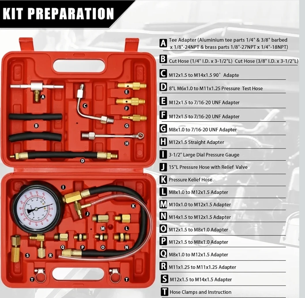 Universal Fuel System Pressure Tester 0–140 PSI, Car, Motorcycle - photo 3