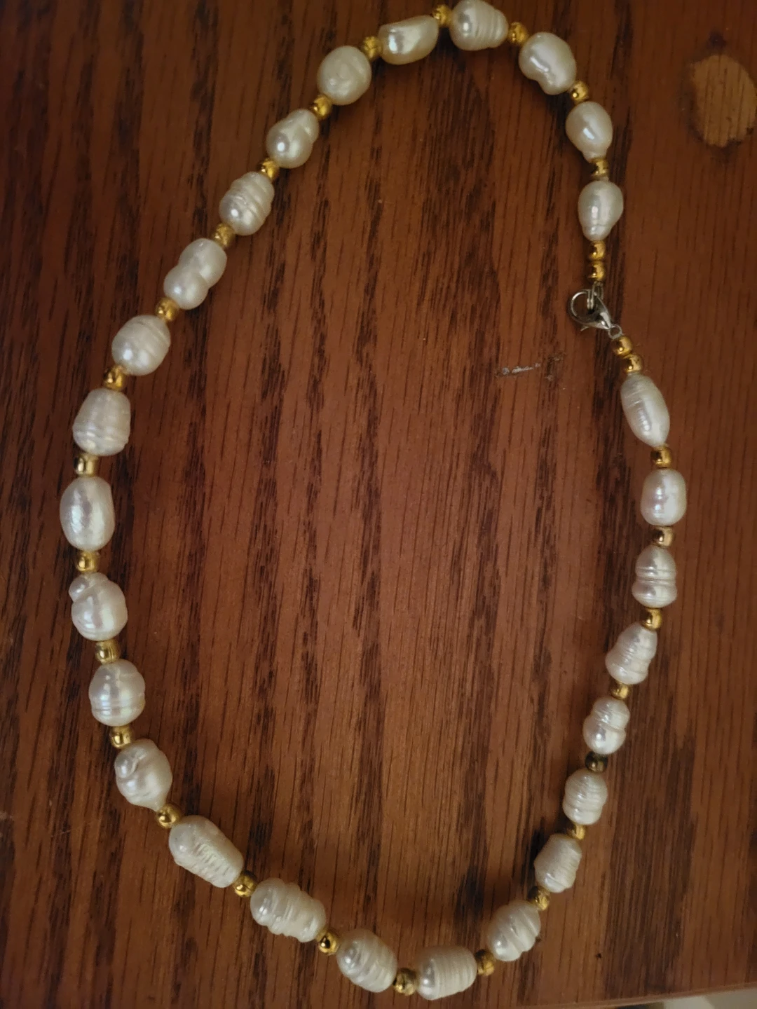 Freshwater Pearl and Gold tone Bead Necklace