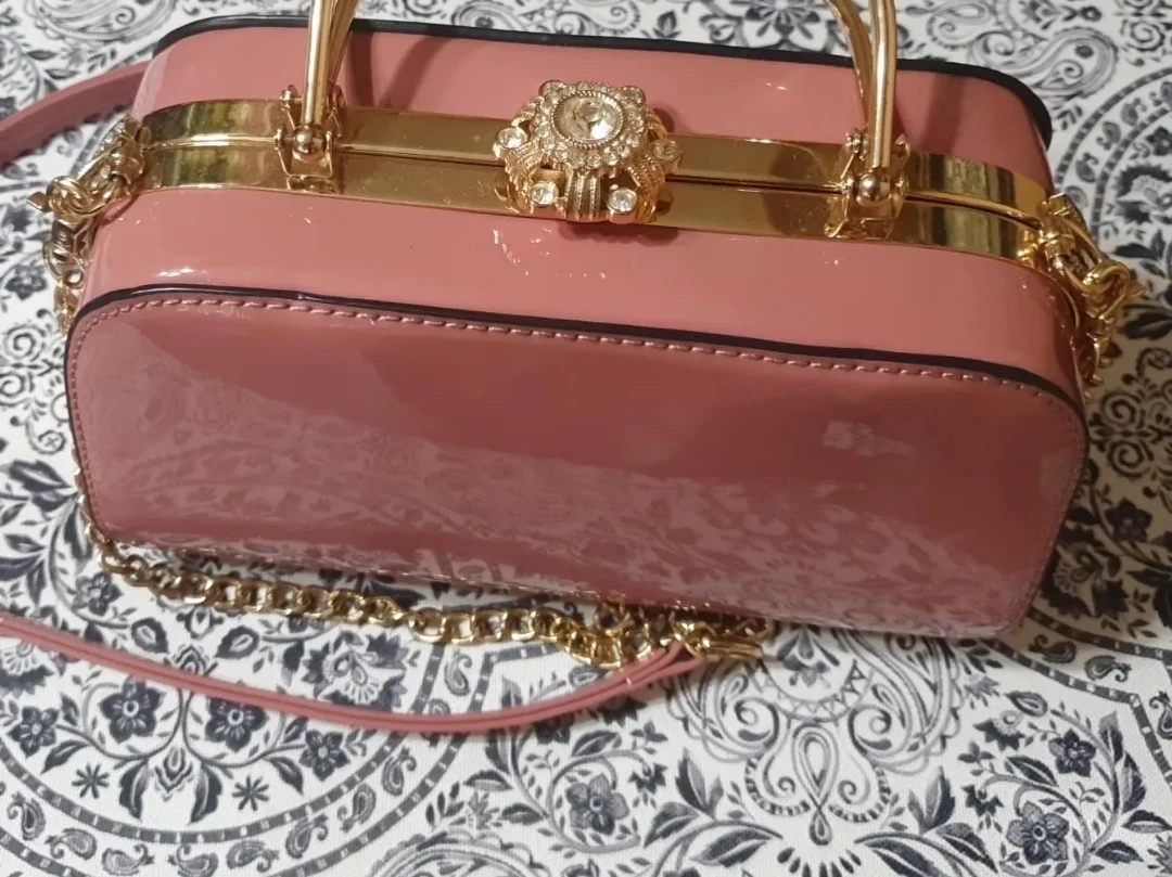 Pink Box Handbag with Gold Accents