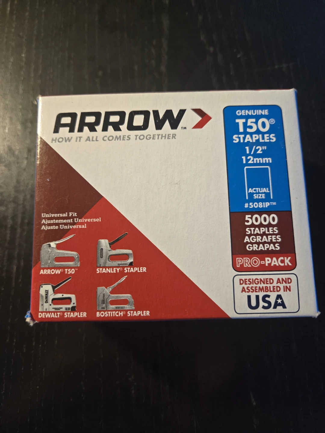 Arrow T50 Staples, 1/2-in, 5000-piece