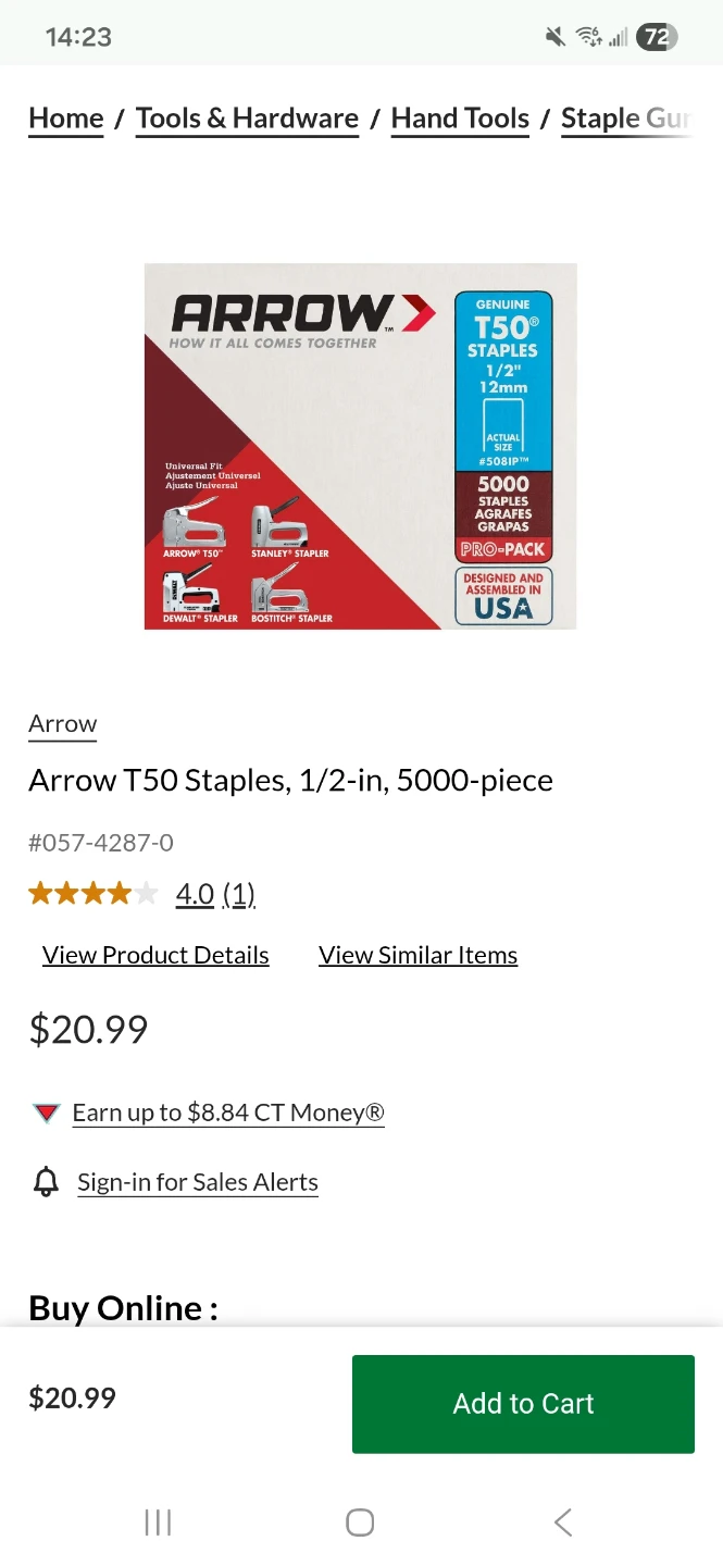 Arrow T50 Staples, 1/2-in, 5000-piece - photo 2