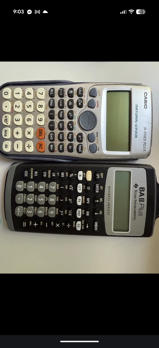 Casio fx-570ES Plus & Texas Instruments BA II Plus