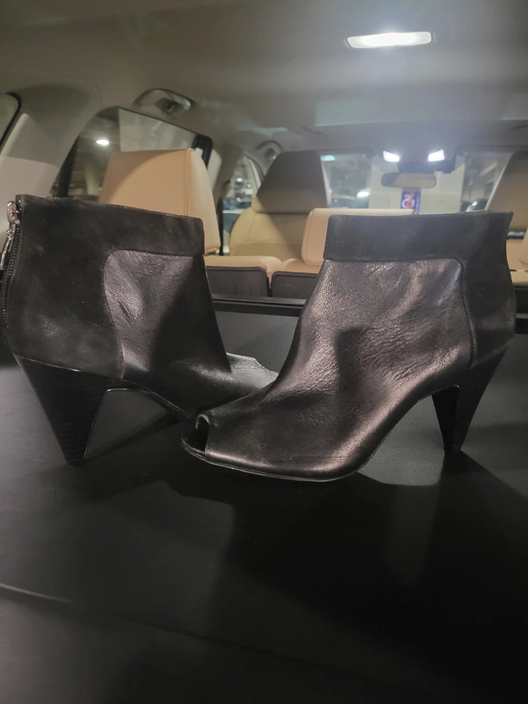 Black Peep-Toe Heeled Booties