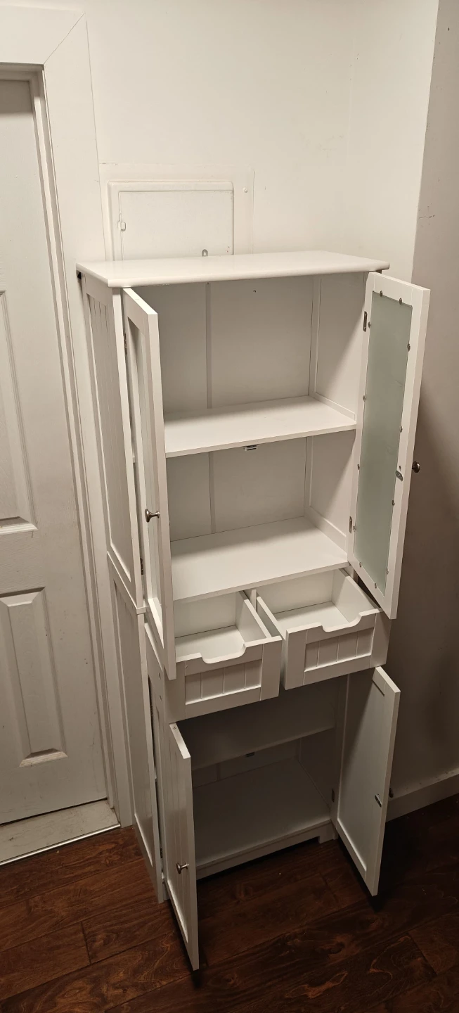 White Bathroom Cabinet with Glass Doors - photo 3