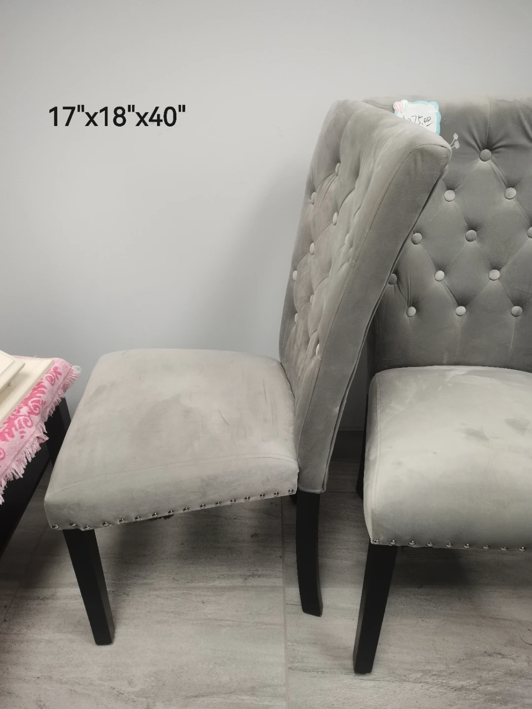 Set of 2 Grey Tufted Dining Chairs velvet - photo 2