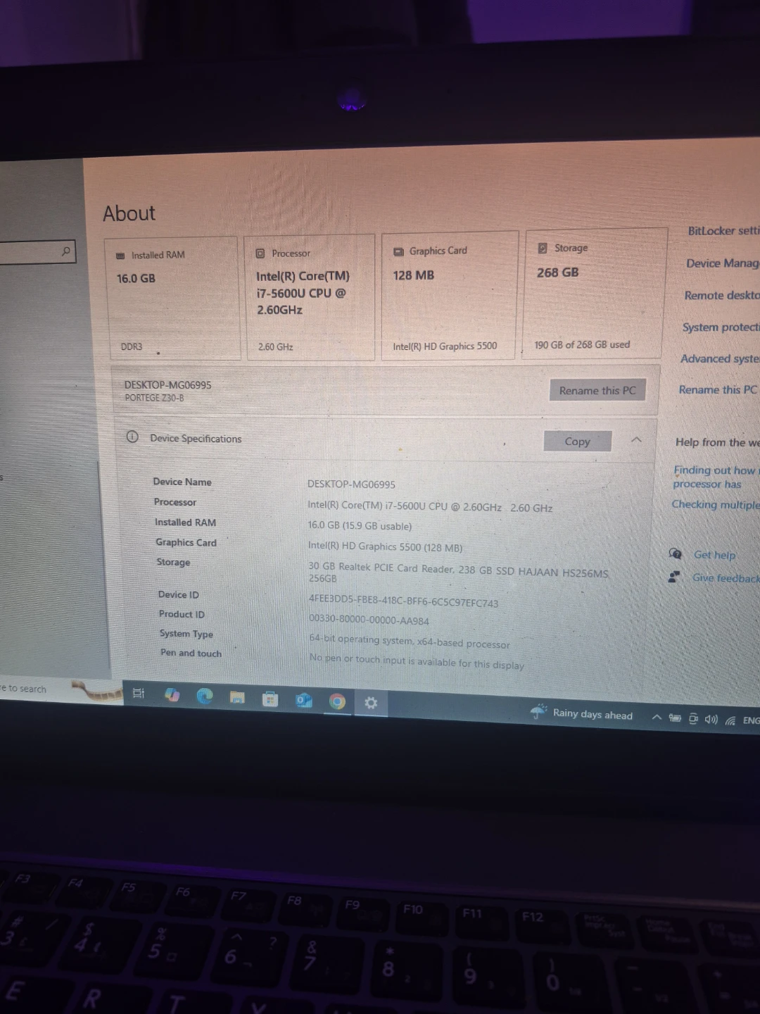 Toshiba protégé Laptop, 16GB RAM, i7 Processor