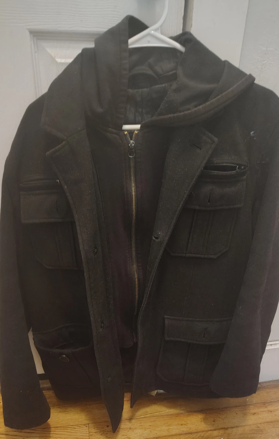 Structure Black Jacket with detachable Hoodie