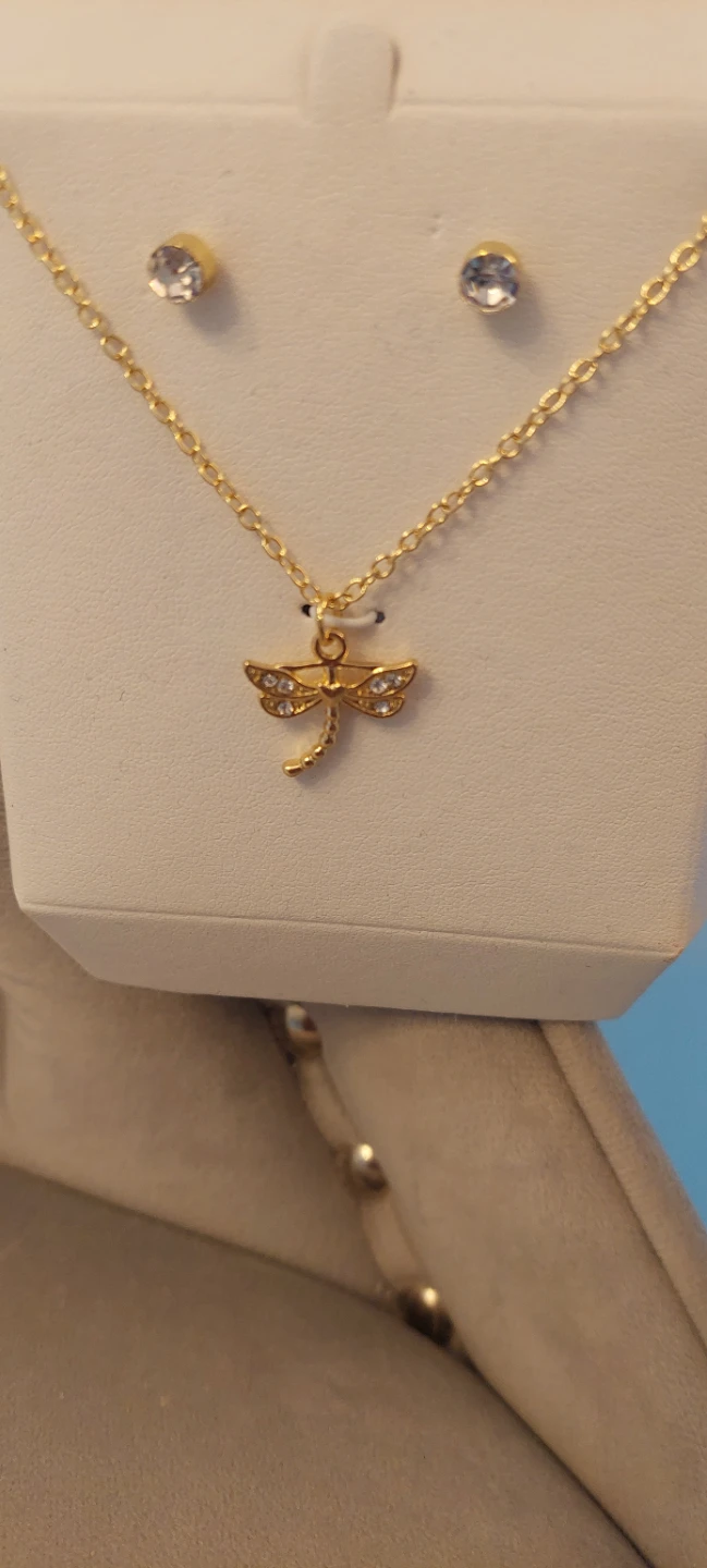 Dragonfly Necklace & Earring Set - Gold Tone - photo 4