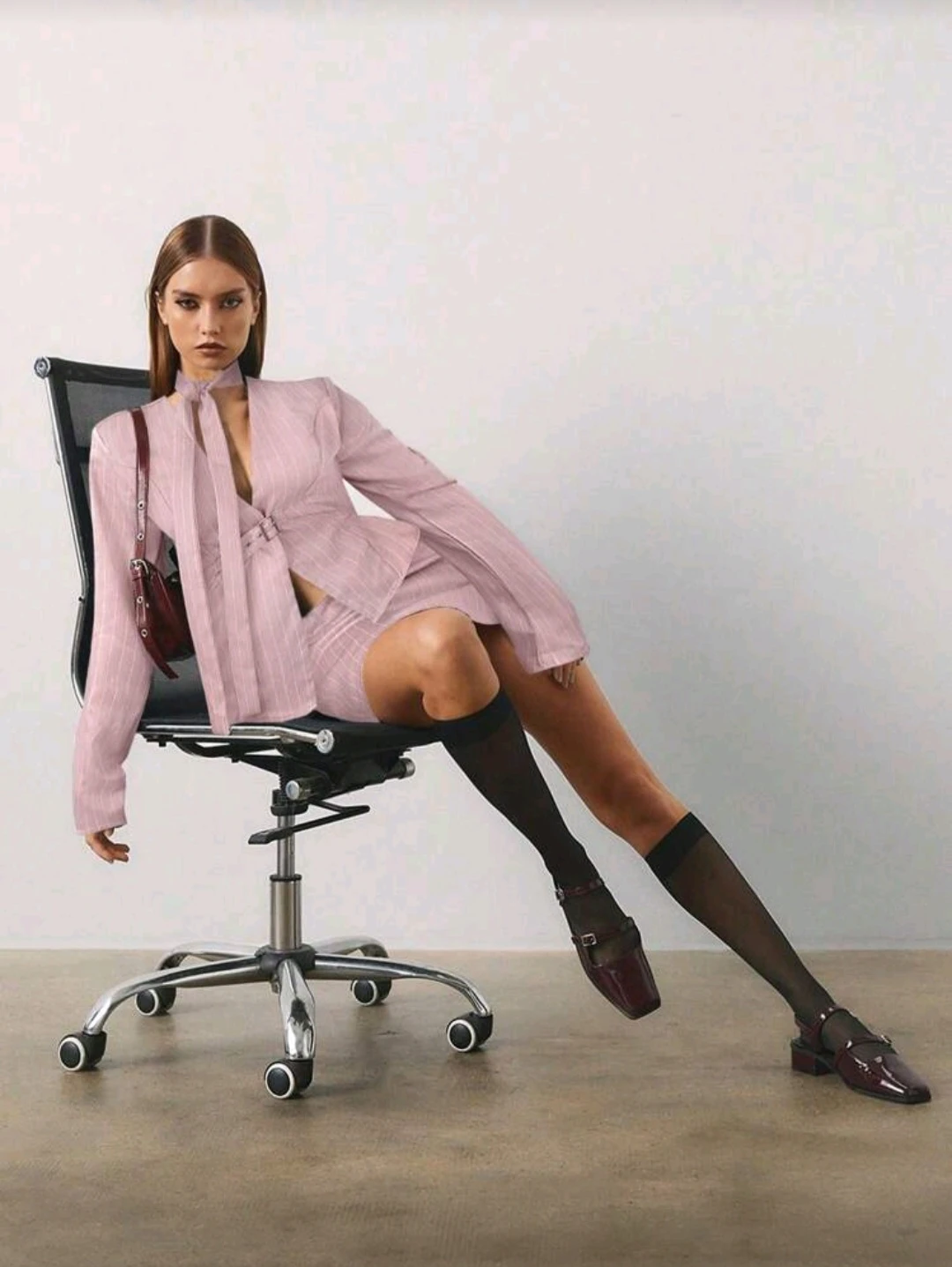 Pale pink Pinstripe Skirt Suit Set SMALL