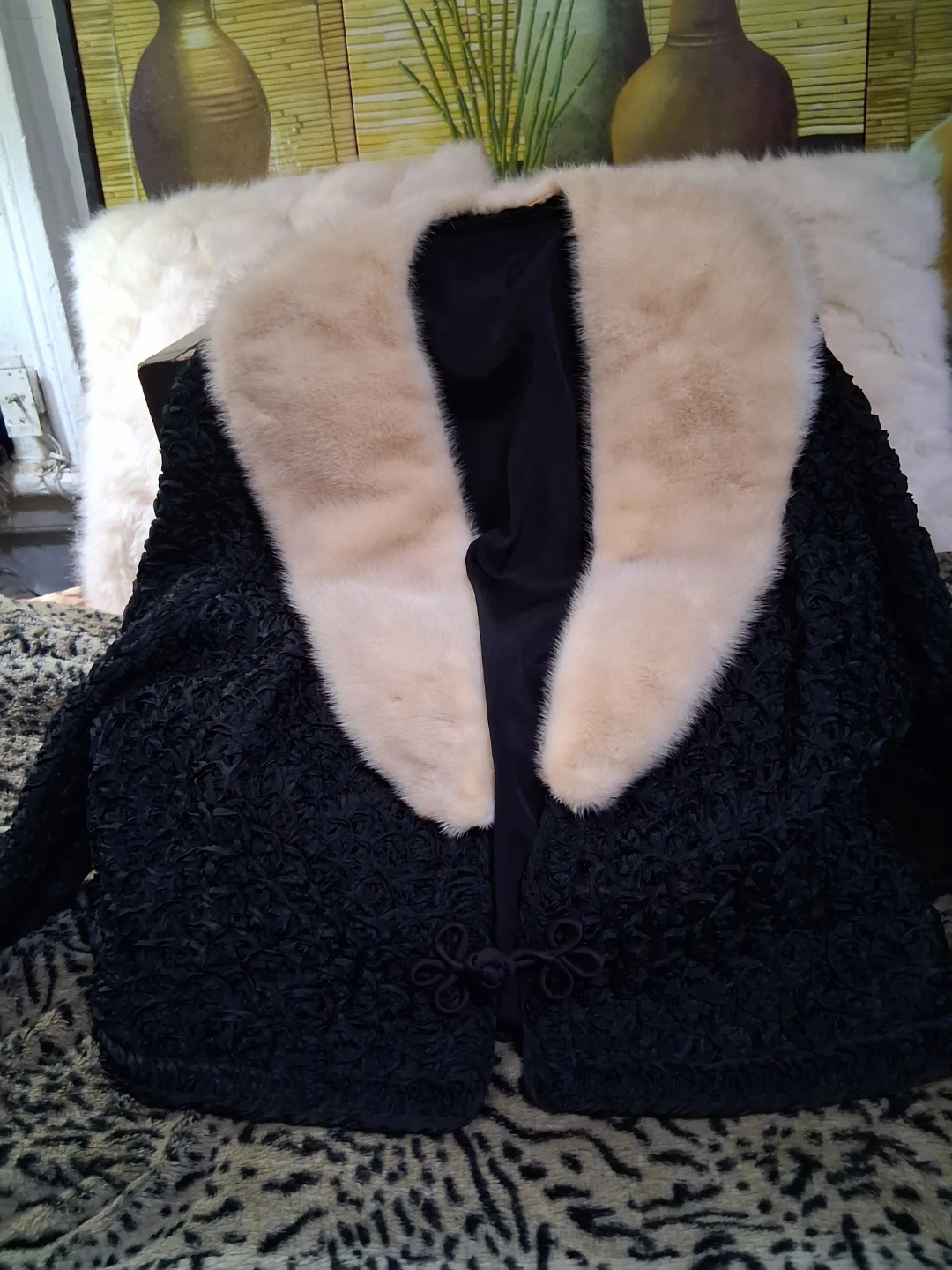 Vintage Black short dress jacket with fur collar - photo 5