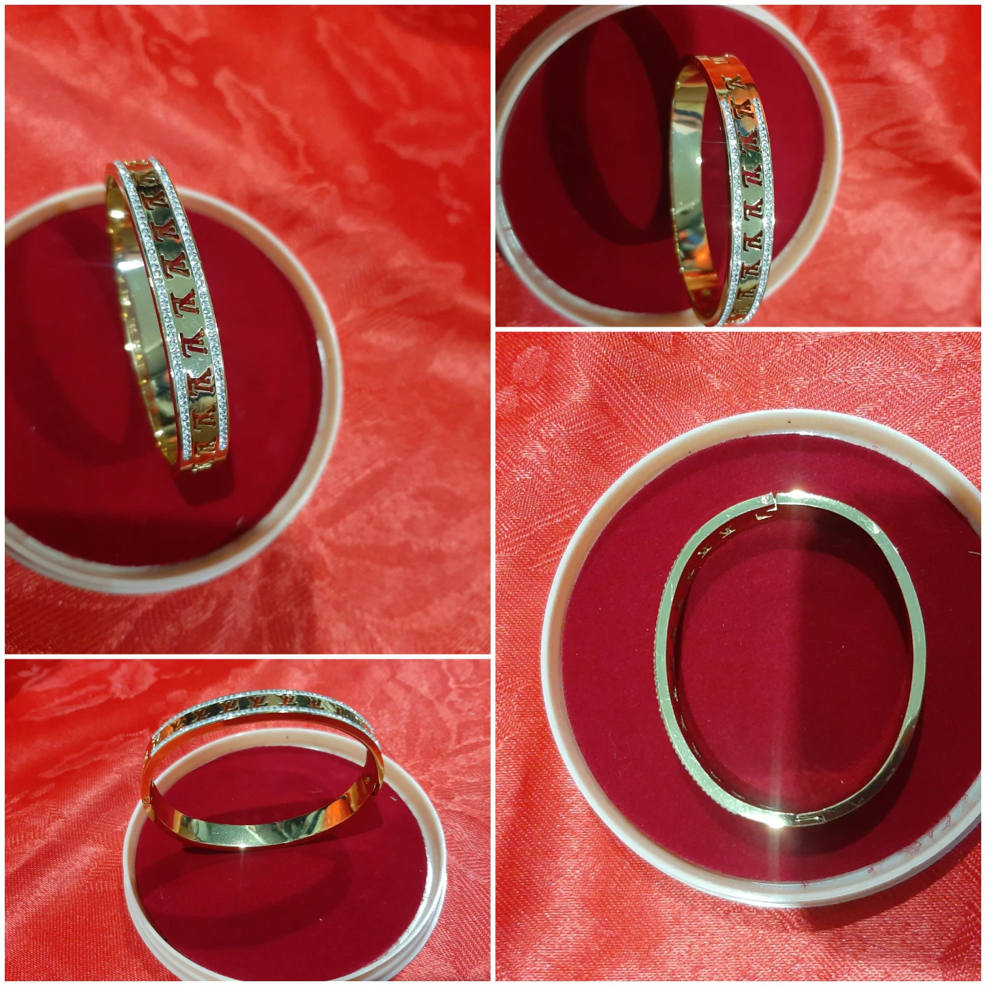 Gold Bangle with Rhinestones and LV Pattern