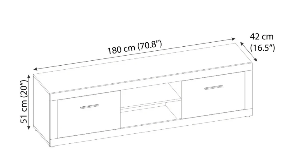 Modern TV Stand with 2 Drawers and Shelf - Light Wood & White - photo 4