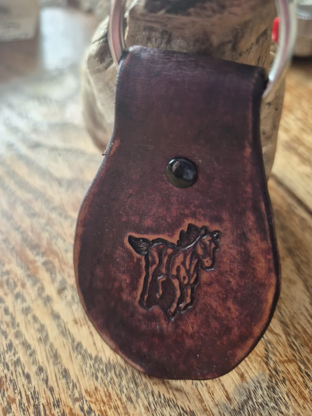 Leather Keychain with Horse Design